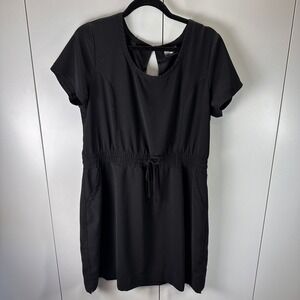 32 Degrees Cool Black‎ Dress Short Sleeve Drawstring Waist Casual Women's